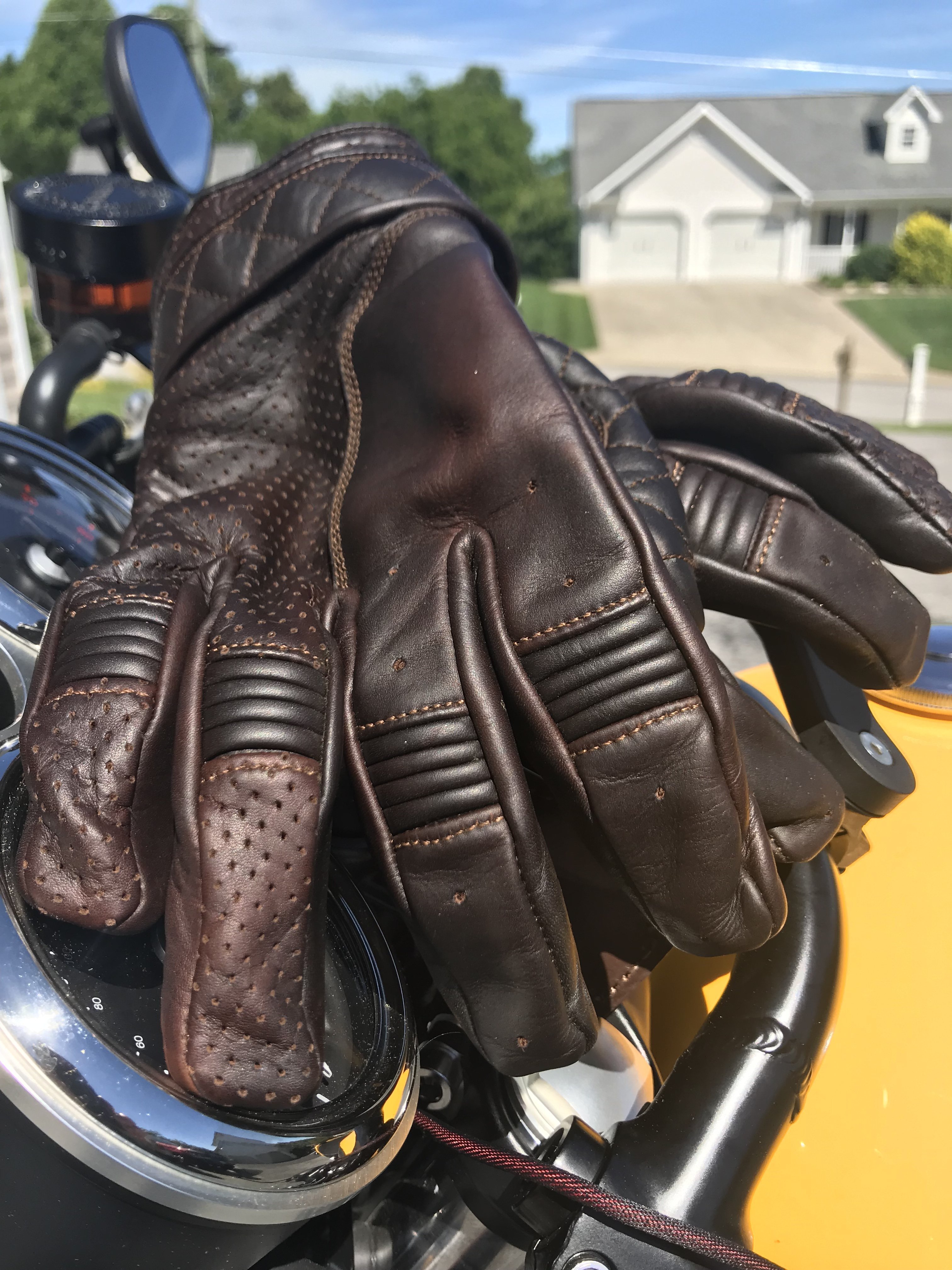 Goldtop Mens Purple Oxblood Leather Short Bobber Cruiser Style Motorcycle Gloves